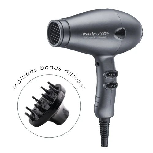 Speedy Supalite Professional Hairdryer - Graphite with Diffuser