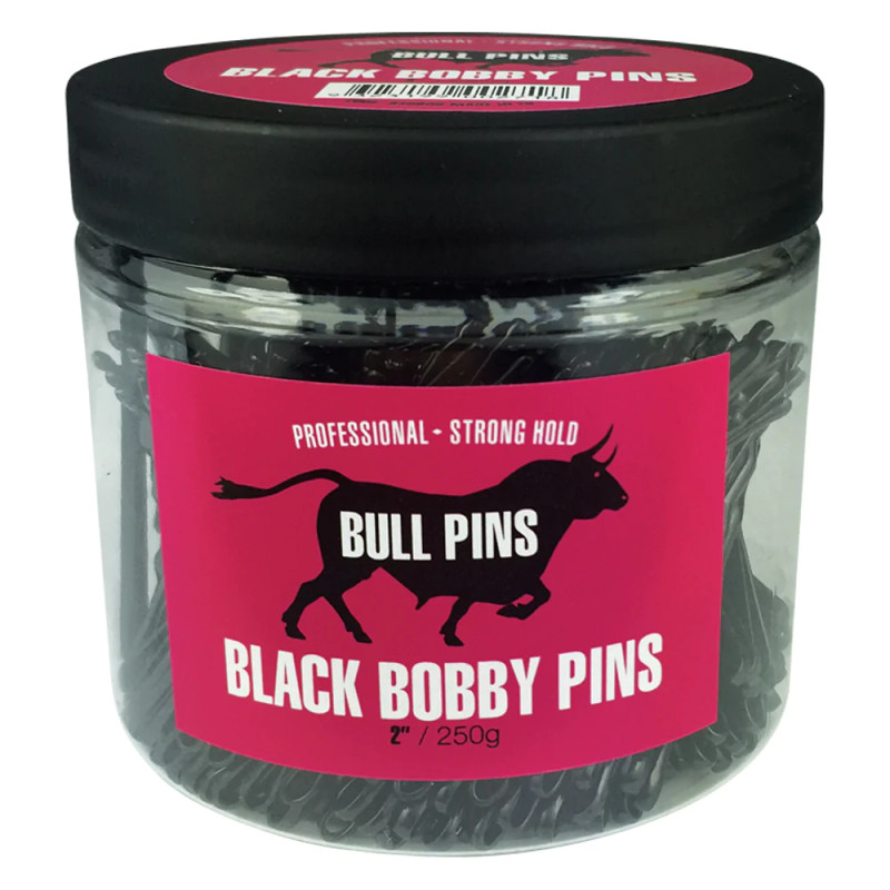 Bull Pins- Black Bobby Pins Strong Hold  2" 250g Tub