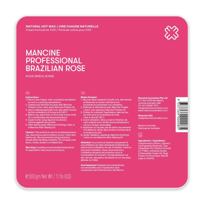 Mancine XXX Brazilian Rose XXX Pink Hot Wax 500g