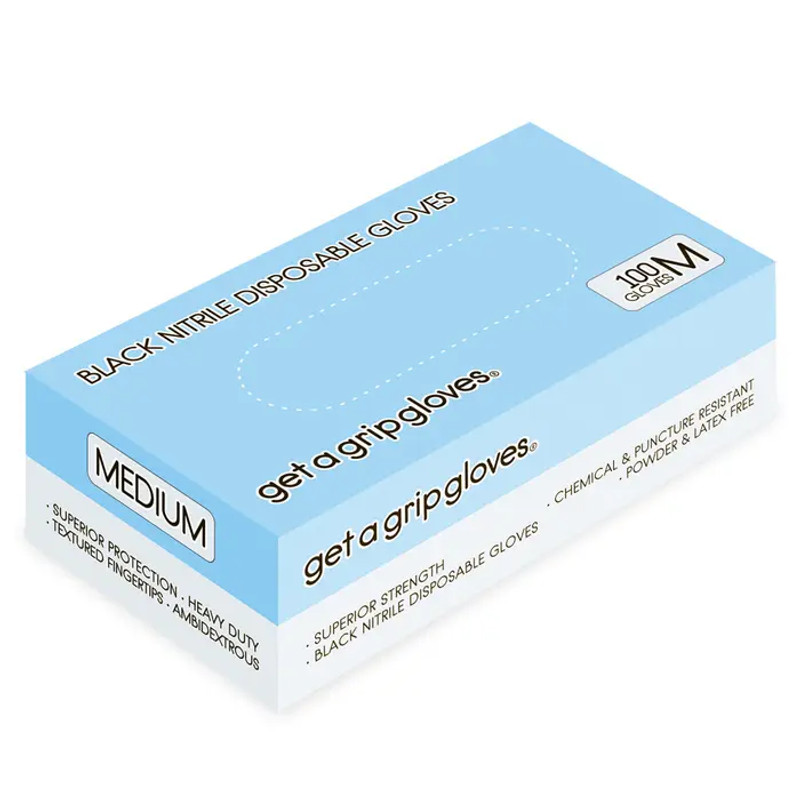 Get A grip Gloves Black Nitrile Disposable Gloves Medium 100 Pieces