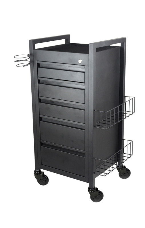 Midnight 5 Drawer Hairdressing Beauty Trolley - Black Frame - Click'nClean Castor Wheels
