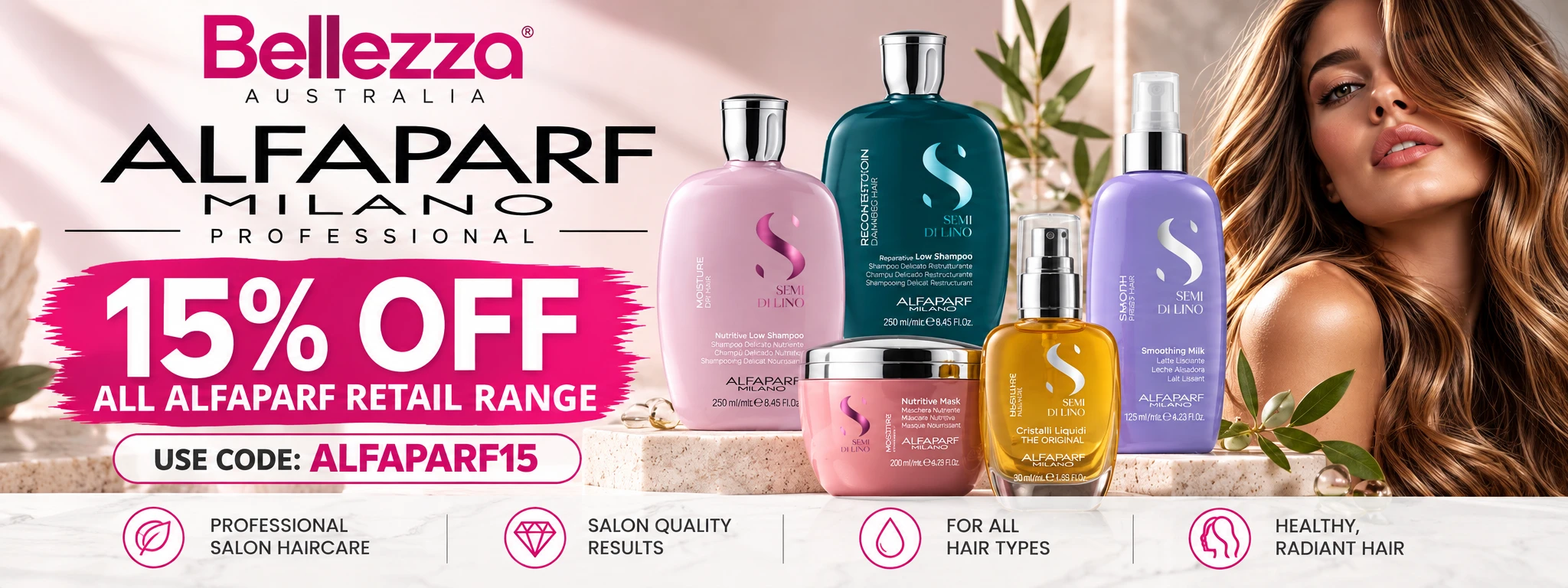 Alfaparf Milano professional haircare at Bellezza Australia, featuring shampoos, conditioners and treatments for healthy, shiny hair.