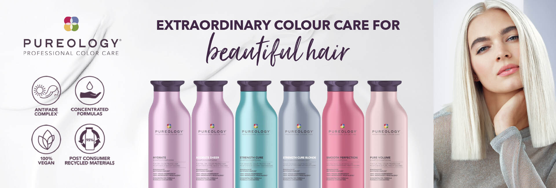 Pureology is a professional haircare brand loved worldwide for its 100% vegan, sulfate-free formulas that deliver salon-quality results. Specially designed for colour-treated and damaged hair,