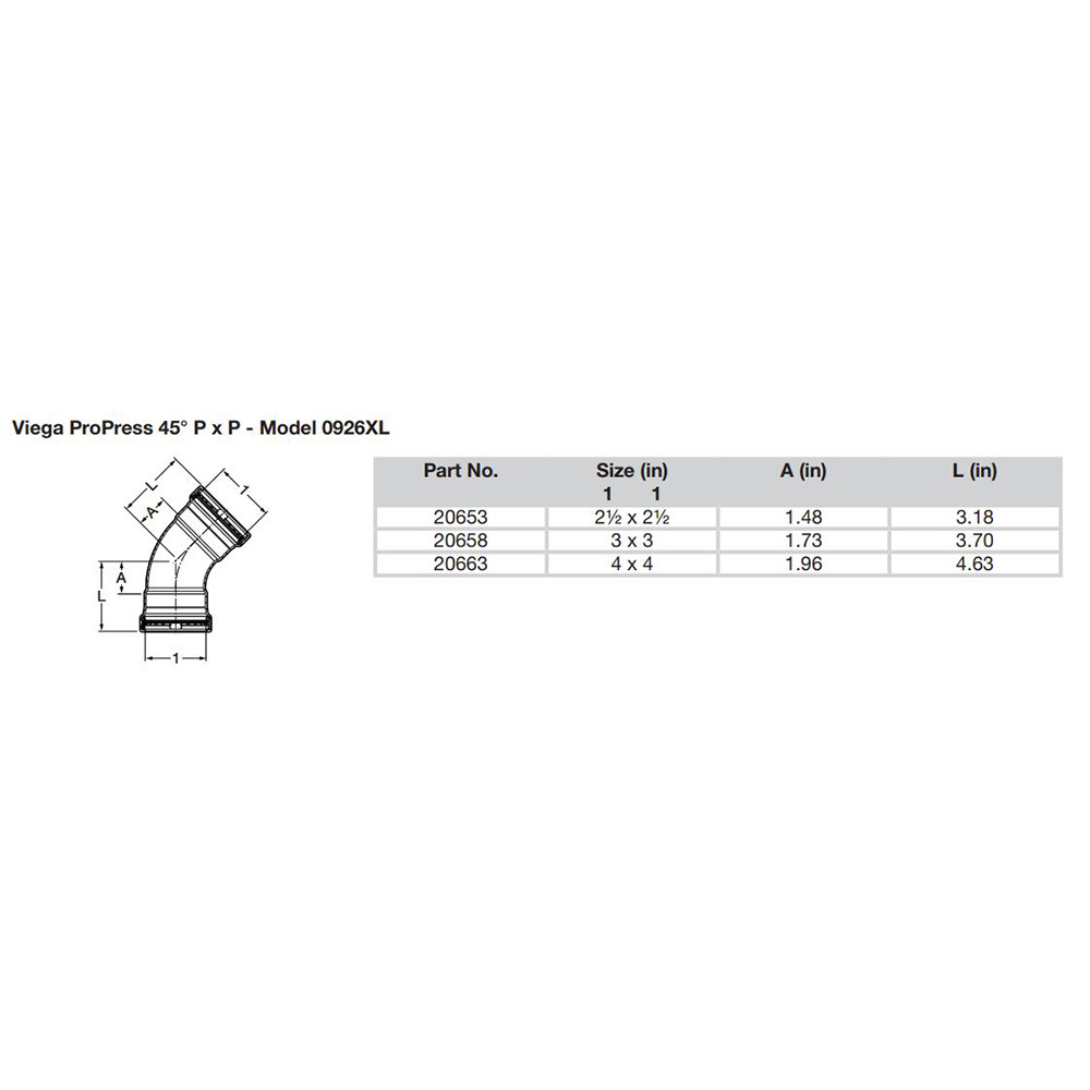 Viega ProPress 2-1\/2" - 45 Copper Elbow - Double Press Connection - Smart Connect Technology [20653]