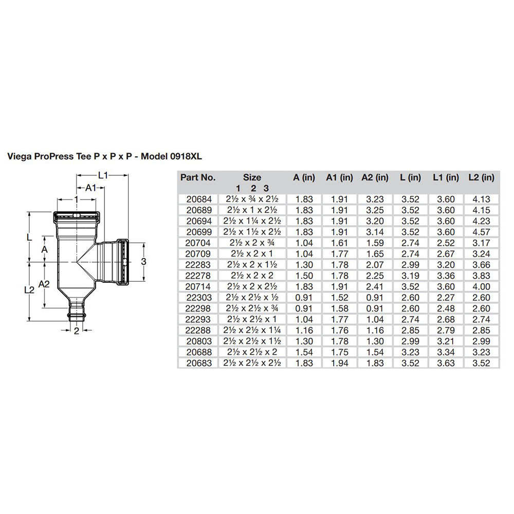 Viega ProPress 2-1\/2" Copper Tee - Triple Press Connection - Smart Connect Technology [20683]