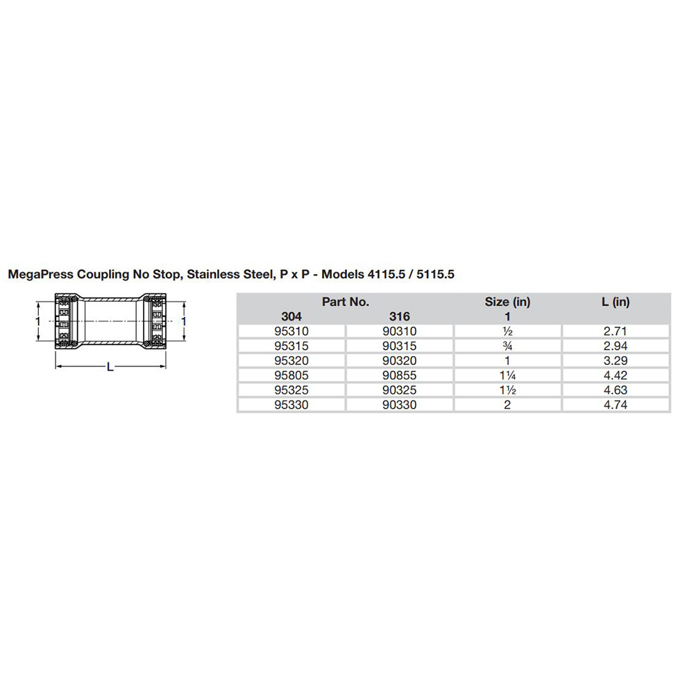 Viega MegaPress 3\/4" Stainless Steel 304 Coupling w\/o Stop - Double Press Connection - Smart Connect Technology [95315]