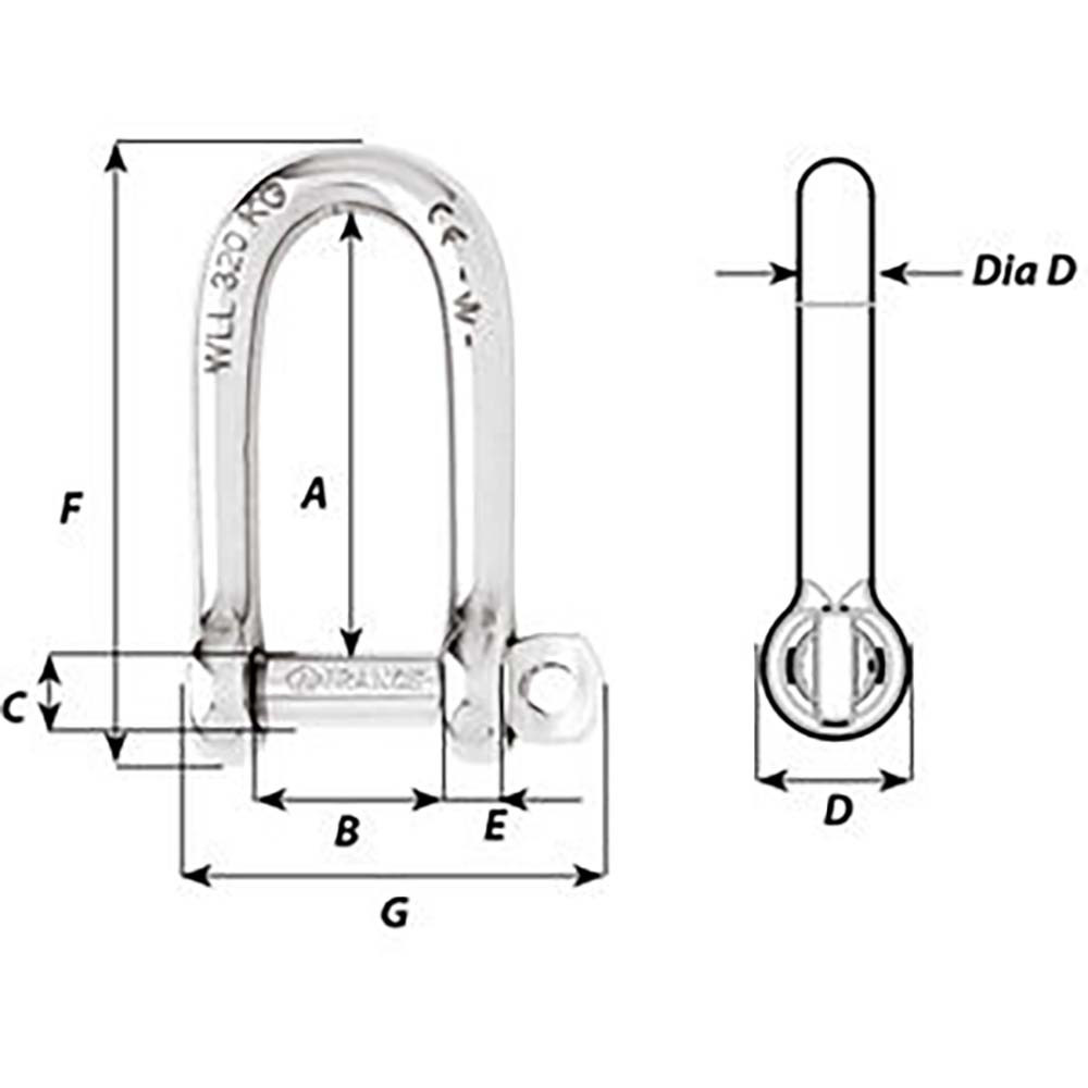 Wichard Self-Locking Long D Shackle - Diameter 8mm - 5\/16" [1214W]