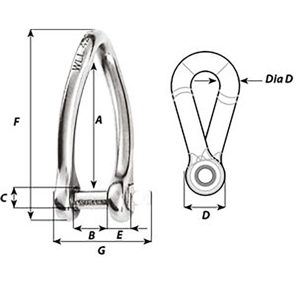 Wichard Captive Pin Twisted Shackle - Diameter 5mm - 3\/16" [1422W]