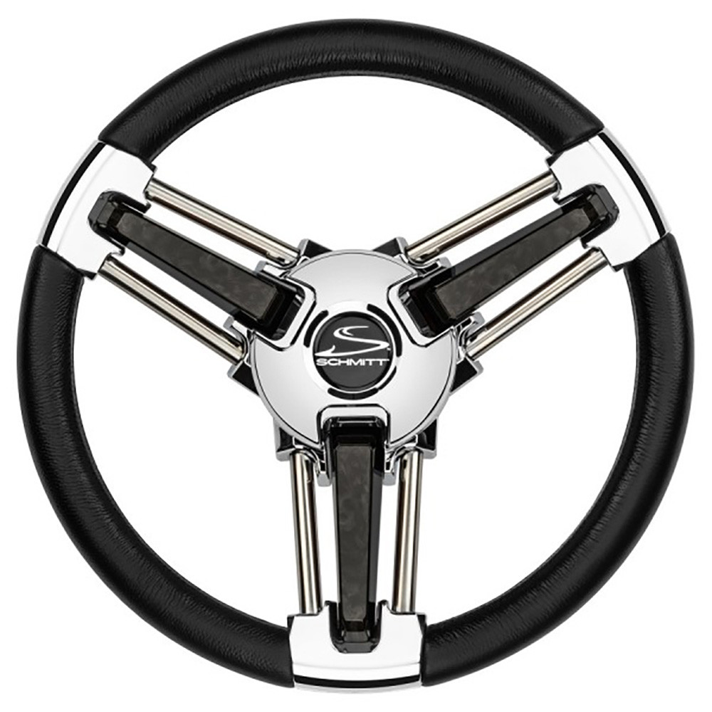Schmitt Marine Burano Wheel 14" 3\/4" Tapered Shaft Black Polyurethane w\/Stainless Spoke Includes Center Cap\/Nut [PU1051B1-04R]