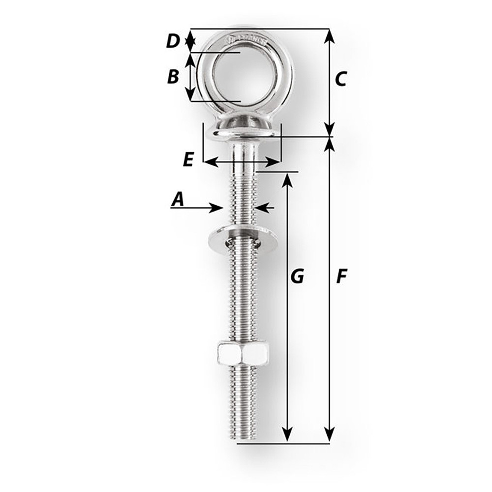 Wichard Eye Bolt - M12 x 175mm - Length 120mm [6497W]