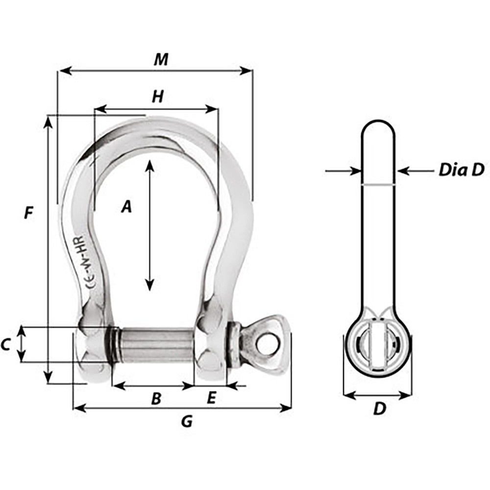 Wichard HR Bow Shackle - 12mm Pin Diameter [11246W]