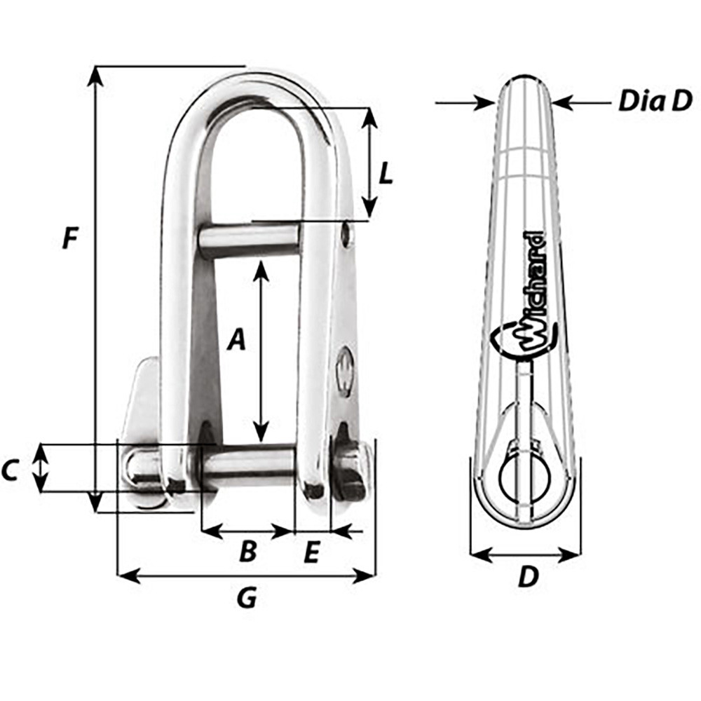 Wichard HR Key Pin Shackle With Bar - 8mm Pin Diameter [91434W]