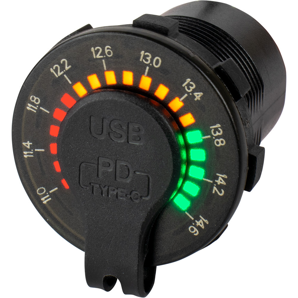 Sea-Dog Round Rainbow Voltmeter w\/USB  USB-C Power Socket [426519-1]