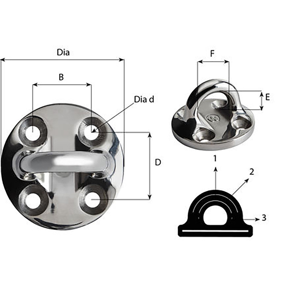Wichard Round Pad Eye - 57mm Diameter (2-1\/4") - Fixed [6635W]