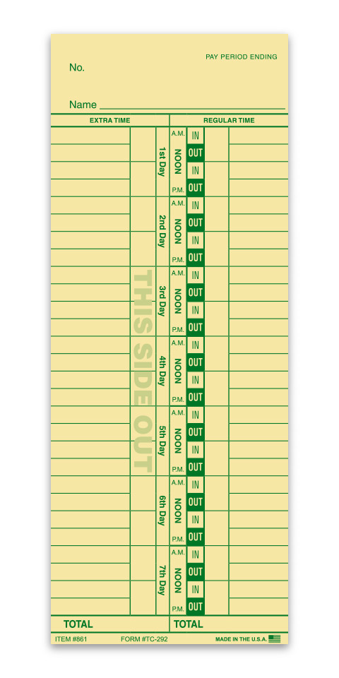 Automotive Service Products Time Clock Card 861