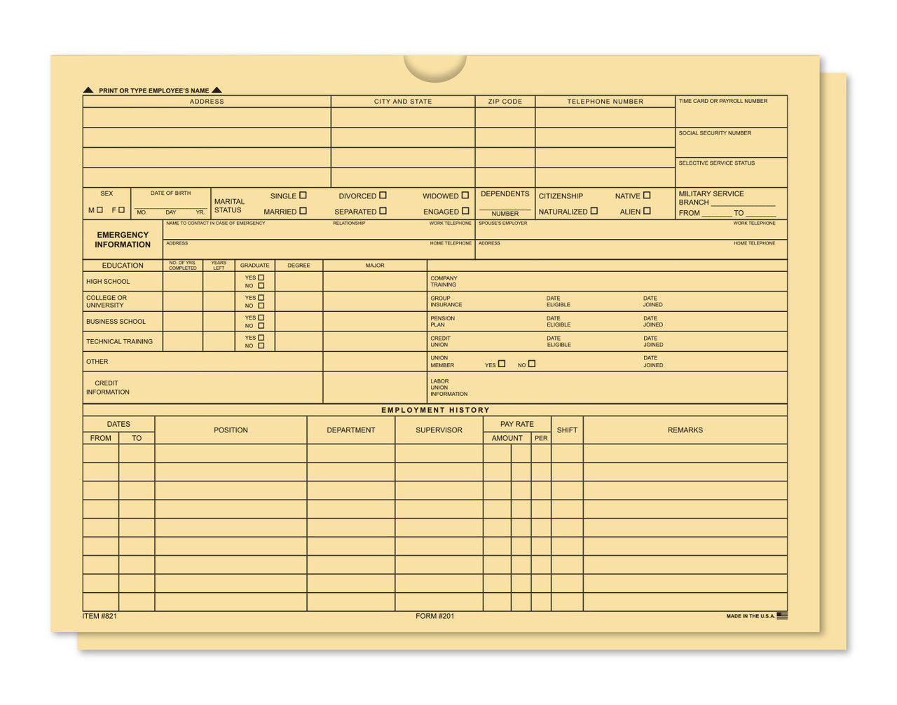 Automotive Service Products Employee File Jacket 821