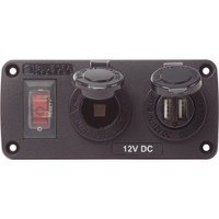Blue Sea 4363 Water Resistant USB Accessory Panels - 15A Circuit Breaker, 12V Socket, 2.1A Dual USB Charger