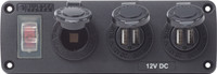 Blue Sea Water-Resistant 12V 15A Circuit Accessory Panel 12v Socket and Dual USB x 2