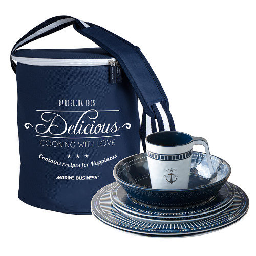 Marine Business Melamine Tableware Set &amp; Basket - SAILOR SOUL - Set of 24