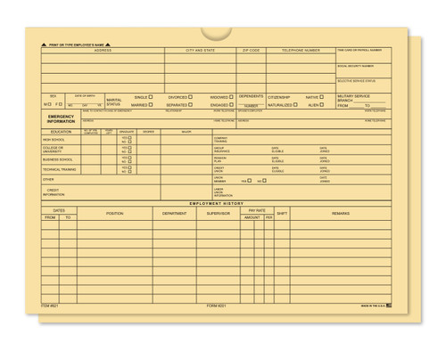 Automotive Service Products Employee File Jacket 821