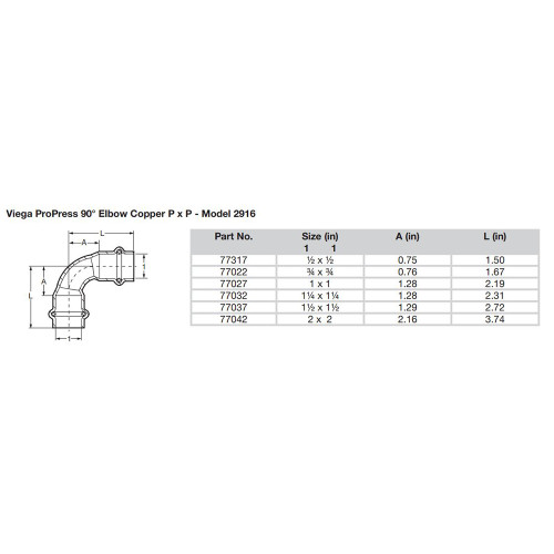 Viega ProPress 1-1\/2" - 90 Copper Elbow - Double Press Connection - Smart Connect Technology [77037]