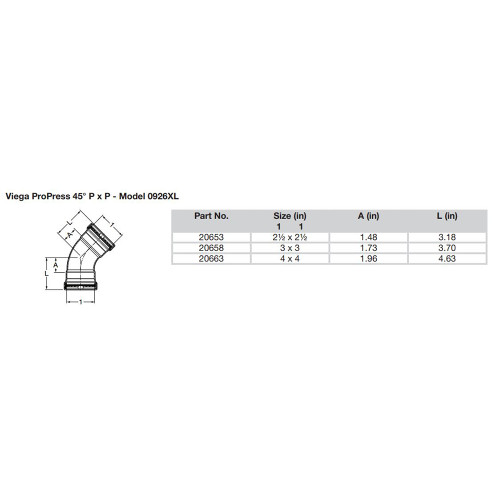 Viega ProPress 2-1\/2" - 45 Copper Elbow - Double Press Connection - Smart Connect Technology [20653]