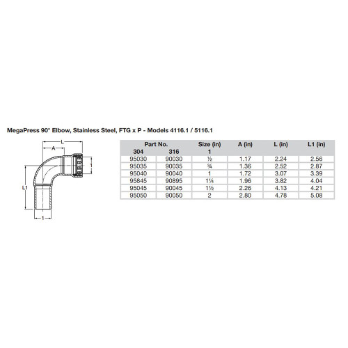 Viega MegaPress 1-1\/2" 90 Stainless Steel 304 Elbow Street - Press Connection - Smart Connect Technology [95045]