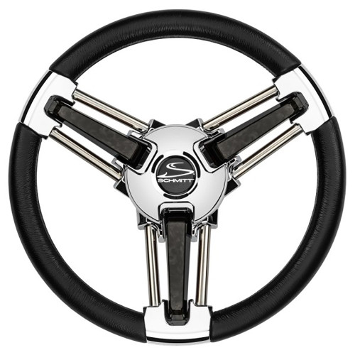 Schmitt Marine Burano Wheel 14" 3\/4" Tapered Shaft Black Polyurethane w\/Stainless Spoke Includes Center Cap\/Nut [PU1051B1-04R]