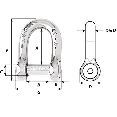 Wichard Self-Locking Allen Head Pin D Shackle - 8mm Diameter - 5\/16" [1304W]