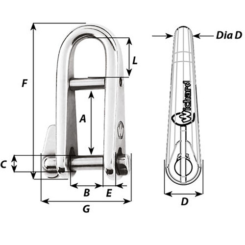 Wichard HR Key Pin Shackle With Bar - 6mm Pin Diameter [91433W]