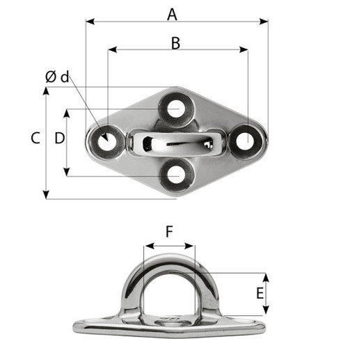 Wichard Diamond Pad Eye - Round - 79mm Length (3-7\/64") - M6 Screw [6645W]