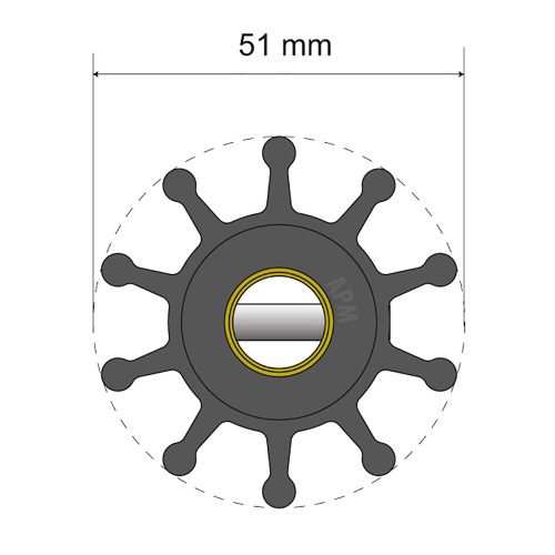 Albin Group Premium Impeller Kit - 51 x 12.7 x 22mm - 10 Blade - Pin Insert