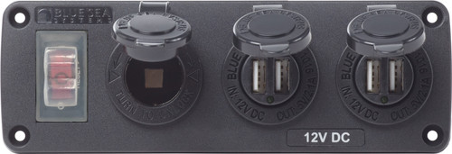 Blue Sea Water-Resistant 12V 15A Circuit Accessory Panel 12v Socket and Dual USB x 2