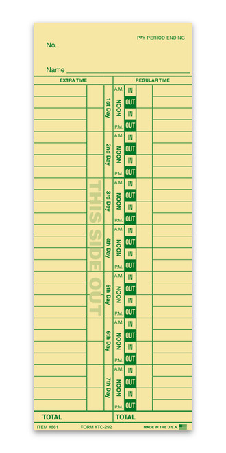 Automotive Service Products Time Clock Card 861