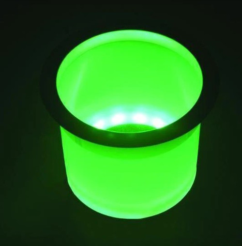T.H. Marine Lghted Cup Hldr W/Ss Flng-Grn Led-Lch-G-Dp