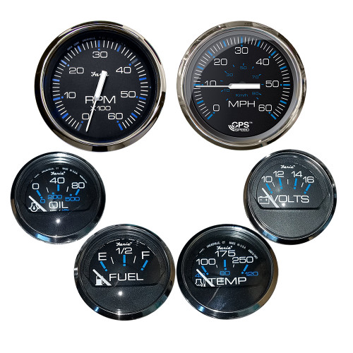 Faria Chesapeake Black w\/Stainless Steel Bezel Boxed Set of 6 - Speed, Tach, Fuel Level, Voltmeter, Water Temperature  Oil PSI - Inboard Motors  [KTF064]