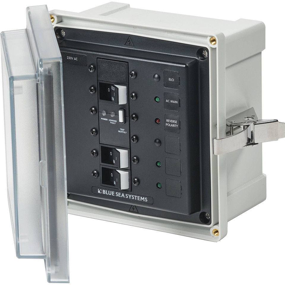 Blue Sea 3122 - SMS Panel Enclosure w/ELCI (16A) &amp; 2 Branch (8A) - 230V AC