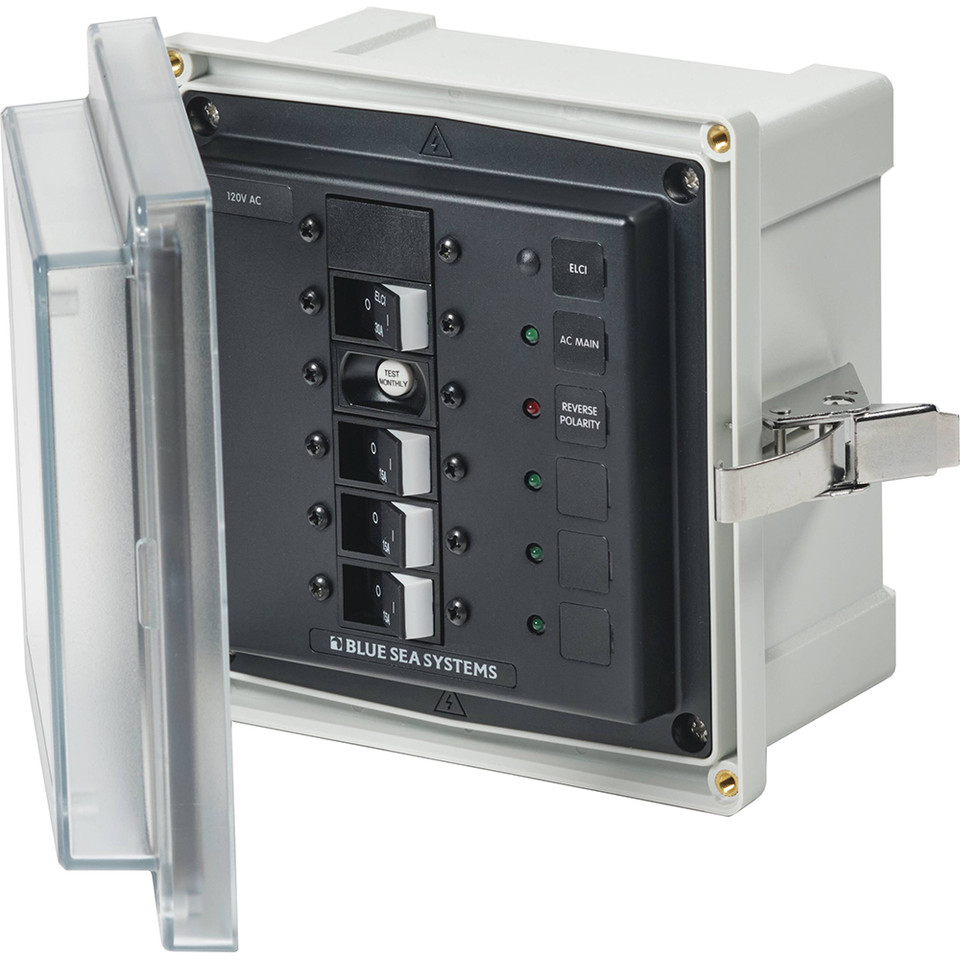 Blue Sea 3128 - SMS Panel Enclosure w/ELCI (30A) &amp; 3 Branch (15A) - 120V AC