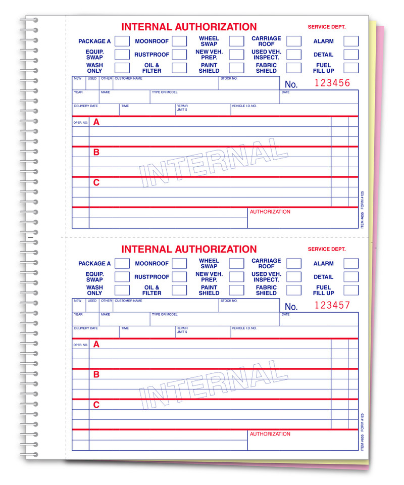 Automotive Service Products Internal Authorization 655