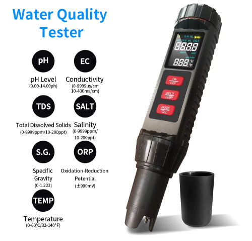 7 in 1 digital water quality meter, EC, TDS, pH, Salinity, S.G., OTP & Temperature