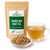 Organic Dandelion Root Tea in The Tea Hut certified organic kraft pouch, with loose chopped dandelion root beside a golden brewed cup.