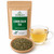 Organic Lemon Balm Tea in The Tea Hut certified organic kraft pouch, with loose lemon balm leaves beside a pale golden brewed cup.