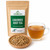 Bulk Liquorice Root Tea in The Tea Hut certified organic kraft pouch, with loose chopped liquorice root beside an amber brewed cup.