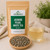 Bulk Jasmine Pearl White Tea Premium in The Tea Hut kraft pouch, with loose hand-rolled premium white tea pearls scented with jasmine beside a pale honey-golden brewed cup.