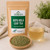 Bulk Gotu Kola Leaf Tea in The Tea Hut certified organic kraft pouch, with loose gotu kola leaves beside a pale golden brewed cup.