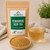 Bulk Fenugreek Seed Tea in The Tea Hut certified organic kraft pouch, with loose whole fenugreek seeds beside a pale amber brewed cup.