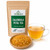 Bulk Calendula Petal Tea in The Tea Hut certified organic kraft pouch, with loose calendula petals beside a golden brewed cup.