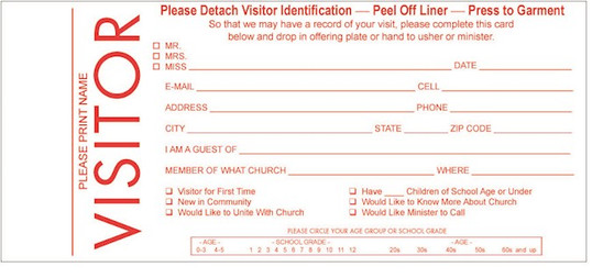 Visitor Card-w/Name Tag (Package of 100)