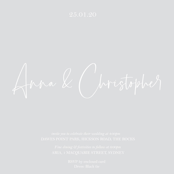 Square Wedding Invitation - White on Grey Square Wedding Invitation - White on Grey