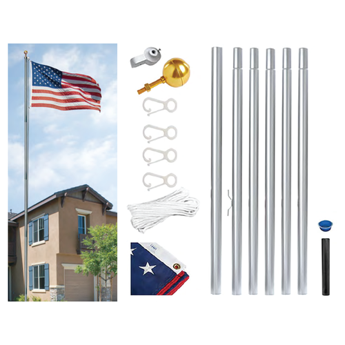 25ft 2.5in Dia Sectional Flagpole w/4ft X 6ft Flag Included
